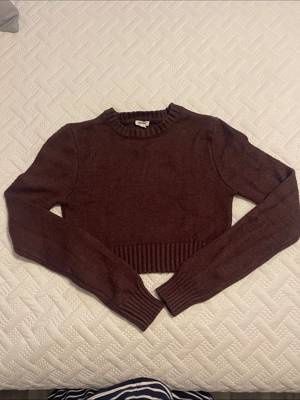 Garage Dark Brown Cropped Crewneck Sweater